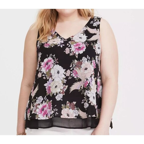 NEW PLUS SIZE 4X Torrid Floral Chiffon Double Layer‎ Tank Top Black Pink 4X - Picture 1 of 14